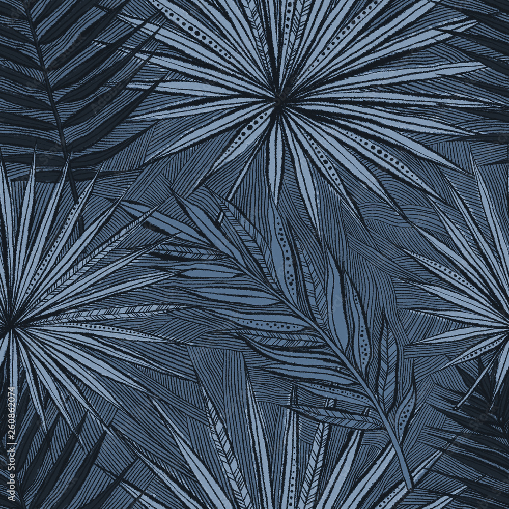 Obraz premium Seamless pattern with different tropical leaves