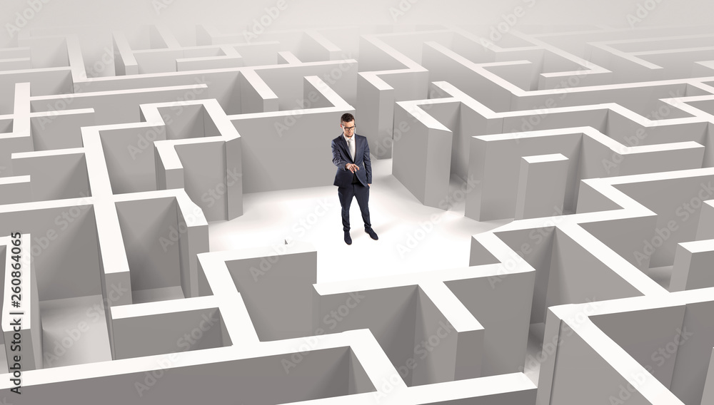 Young businessman standing in a middle of a 3D maze
Young businessman standing in a middle of a 3D maze