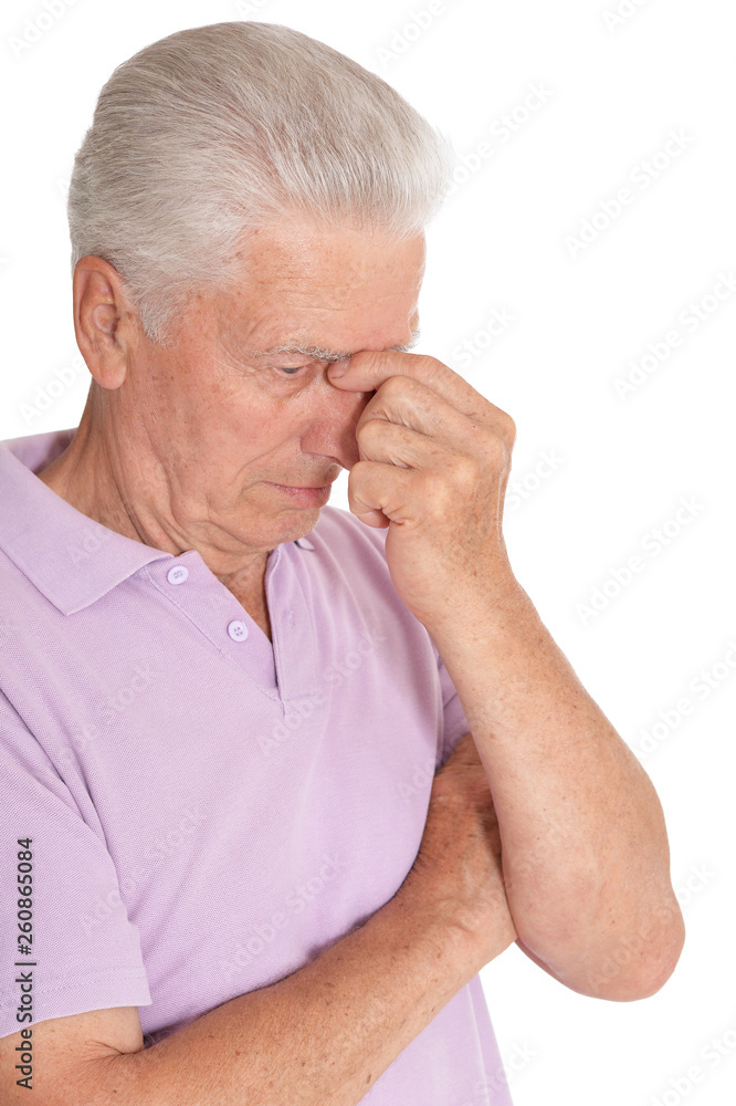 Close up portrait of senior man isolated on white background Close up portrait of senior man isolated on white background