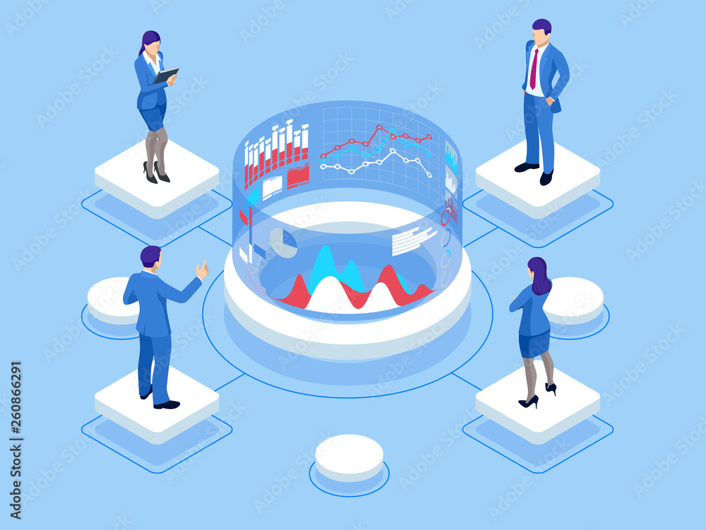 Isometric web banner Data Analisis and Statistics concept. Vector illustration business analytics, Data visualization. Technology, Internet and network concept. Data and investments. Isometric web banner Data Analisis and Statistics concept. Vector illustration business analytics, Data visualization. Technology, Internet and network concept. Data and investments.