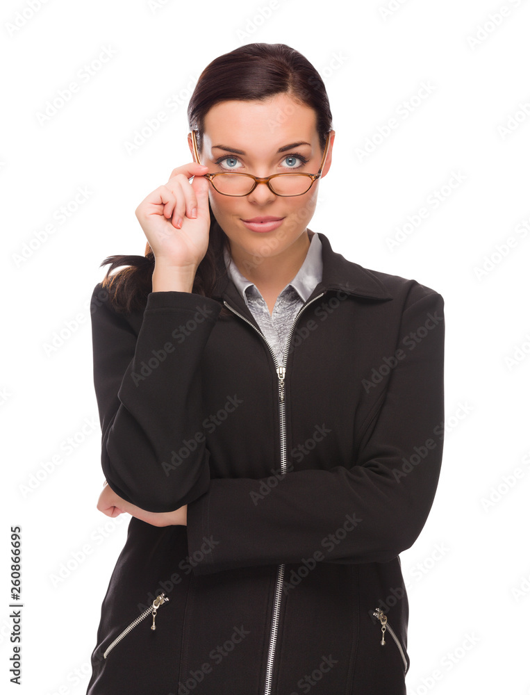 Serious Mixed Race Businesswoman Isolated on a White Background