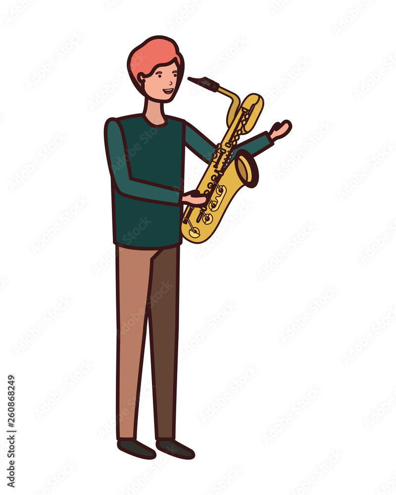 Naklejka premium young man with saxophone character