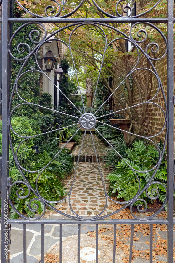 Naklejka premium Gated courtyard in Charleston, South Carolina, US, October,2017.