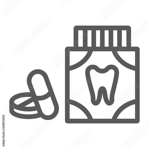Toothache painkiller tablets line icon, stomatology and dental, dentistry pills sign, vector graphics, a linear pattern on a white background.
