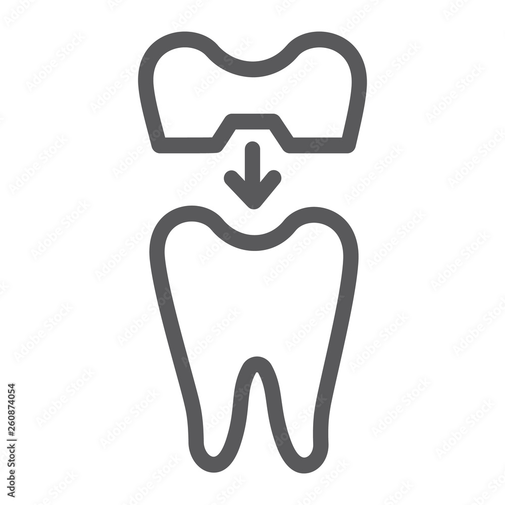 Dental crown line icon, teeth and dentistry, tooth sign, vector graphics, a linear pattern on a white background. Dental crown line icon, teeth and dentistry, tooth sign, vector graphics, a linear pattern on a white background.