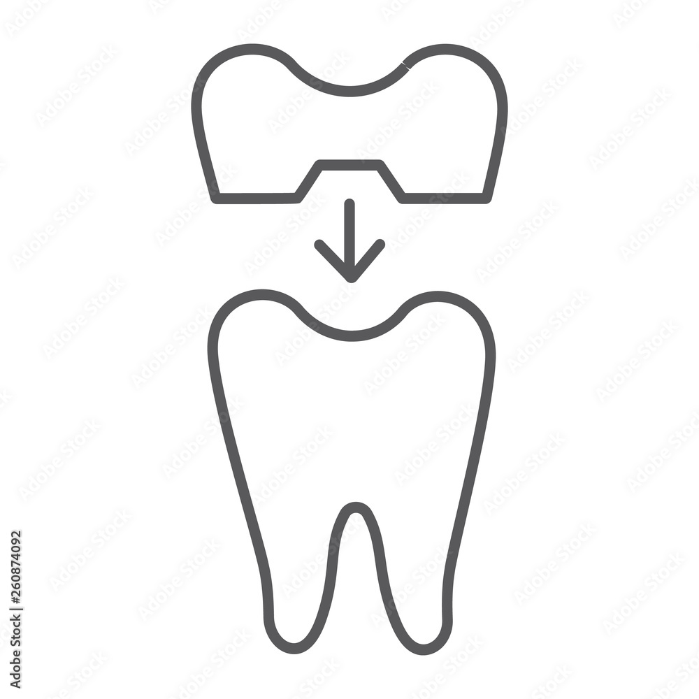 Fototapeta premium Dental crown thin line icon, teeth and dentistry, tooth sign, vector graphics, a linear pattern on a white background.