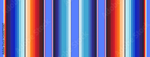 Cobalt Blue Orange Mexican Blanket Serape Stripes Seamless Vector Pattern. Rug Texture with Threads. Background for Cinco de MayoDecor or Mexican Food Restaurant Menu. Pattern Tile Swatch Included