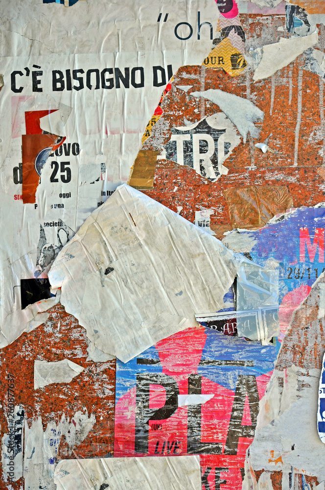 Fototapeta premium Downtown Bologna scratched advertising