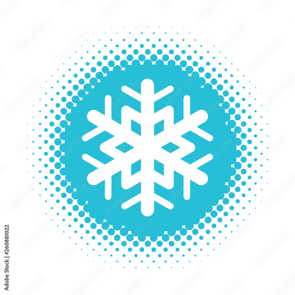 Snowflake icon on halftone round shape Snowflake icon on halftone round shape