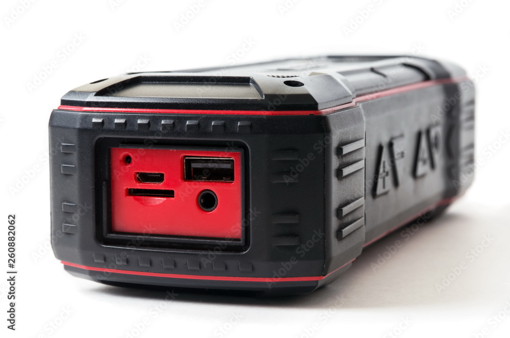 Portable audio speaker on the white Portable audio speaker on the white