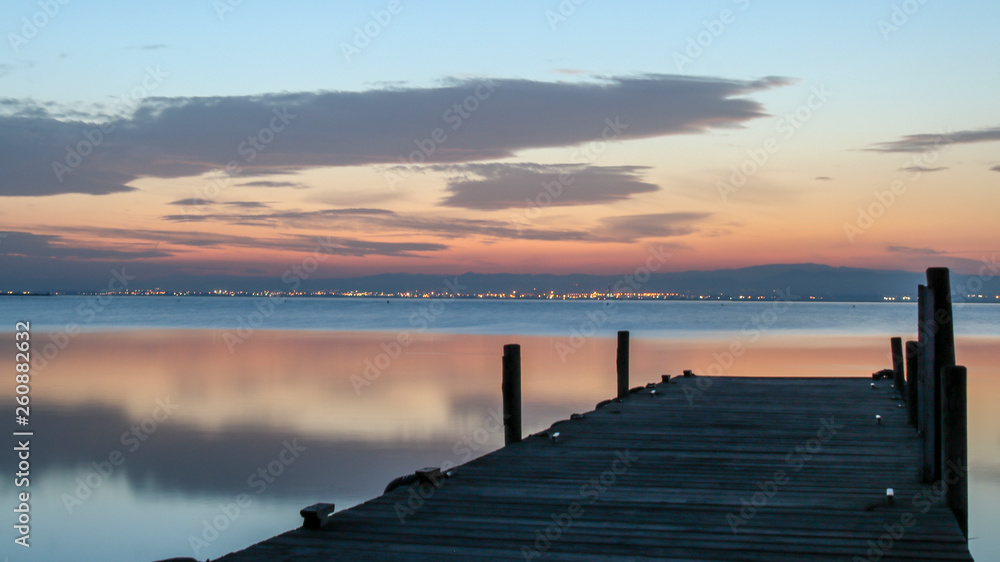 Fototapeta premium Sunset in the dock of Albufera of Valencia.