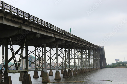 Lake Charles bridge is a old bridge in Louisiana on Interstate 10 and its very steep . its a beautiful old bridge 
