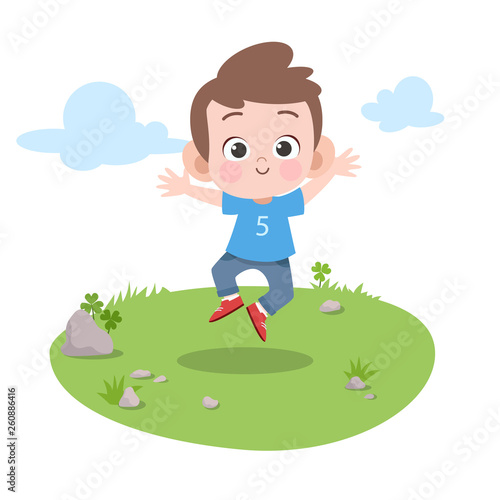 kid jump in the garden vector illustration