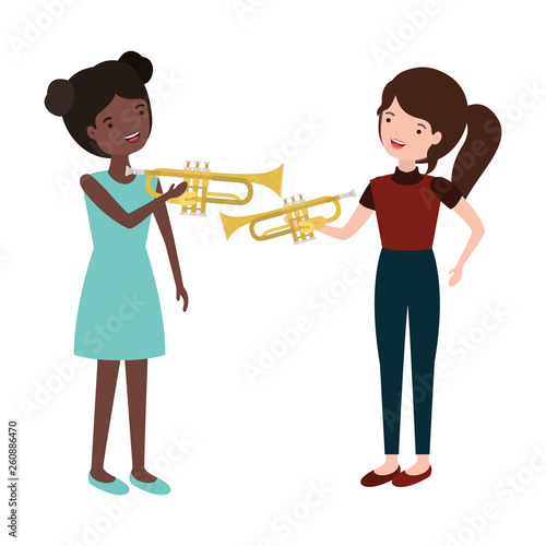 women with musical instruments character