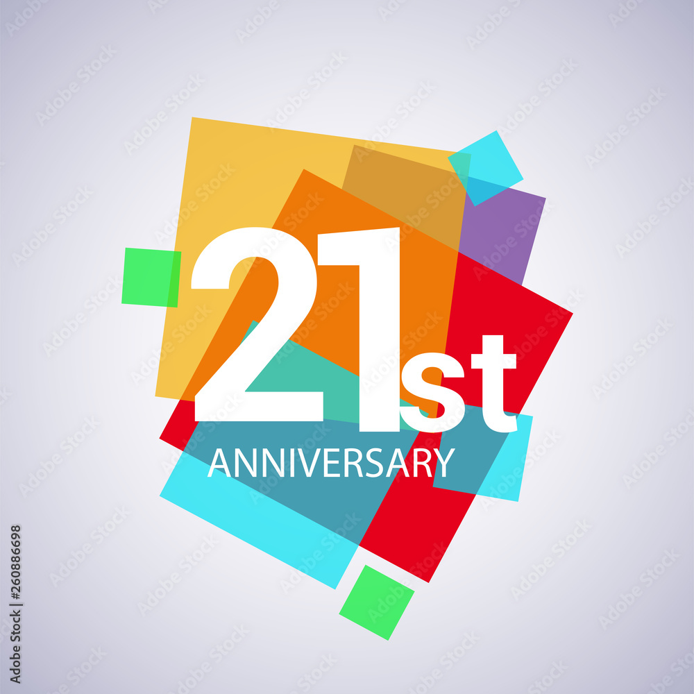 21st anniversary logo, vector design birthday celebration with colorful geometric isolated on white background. 21st anniversary logo, vector design birthday celebration with colorful geometric isolated on white background.