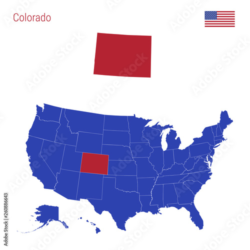 The State of Colorado is Highlighted in Red. Vector Map of the United States Divided into Separate States.
