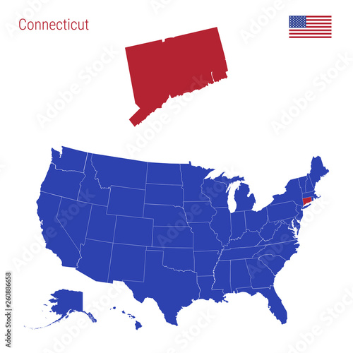 The State of Connecticut is Highlighted in Red. Vector Map of the United States Divided into Separate States. photo