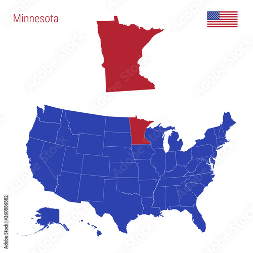 The State of Minnesota is Highlighted in Red. Vector Map of the United States Divided into Separate States. photo