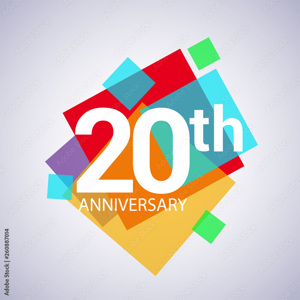 20th anniversary logo, vector design birthday celebration with colorful geometric isolated on white background. 20th anniversary logo, vector design birthday celebration with colorful geometric isolated on white background.