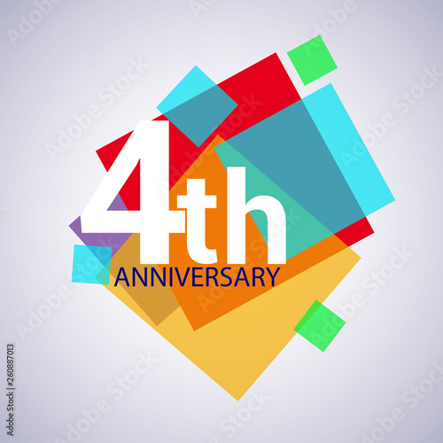 4th anniversary logo, vector design birthday celebration with colorful geometric isolated on white background.