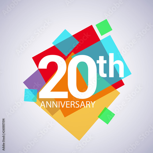 20th anniversary logo, vector design birthday celebration with colorful geometric isolated on white background.