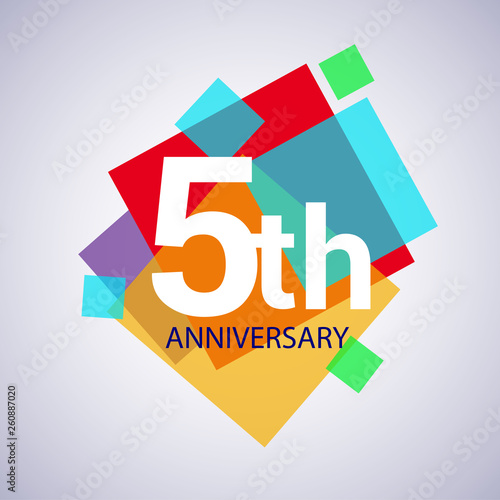 5th anniversary logo, vector design birthday celebration with colorful geometric isolated on white background.
