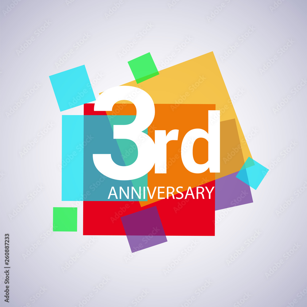 3rd anniversary logo, vector design birthday celebration with colorful geometric isolated on white background. 3rd anniversary logo, vector design birthday celebration with colorful geometric isolated on white background.