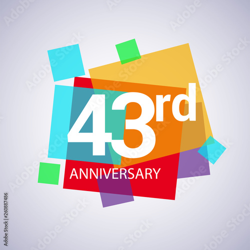 43rd anniversary logo, vector design birthday celebration with colorful geometric isolated on white background.