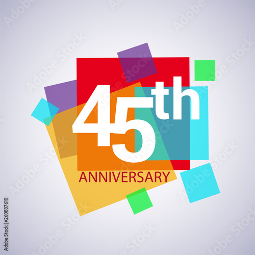 45th anniversary logo, vector design birthday celebration with colorful geometric isolated on white background.