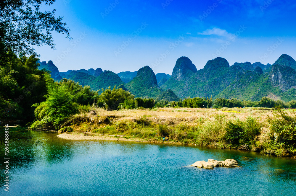 Fototapeta premium Landscape with river and mountain 