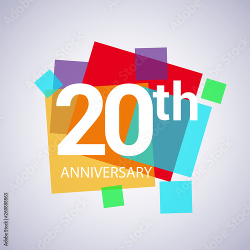 20th anniversary logo, vector design birthday celebration with colorful geometric isolated on white background.