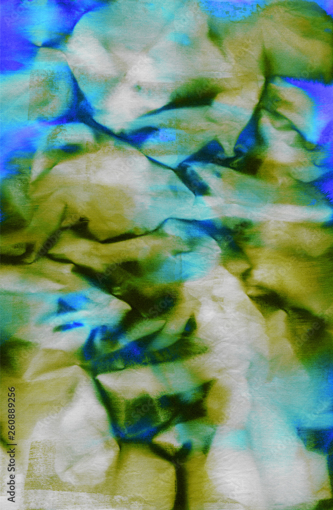 Hand painted abstract spotted blue green  textile background