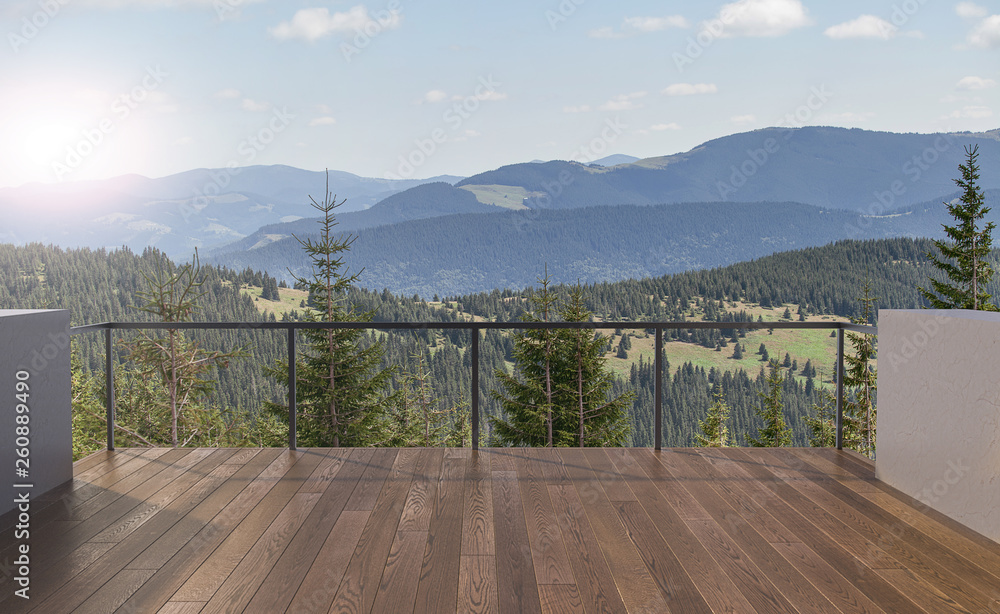 Balcony view of mountains. Landscape. Sunny Day. Terrace with a beautiful view. Background with beautiful landscape. Balcony view of mountains. Landscape. Sunny Day. Terrace with a beautiful view. Background with beautiful landscape.