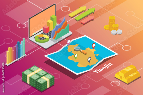 tianjin china province city isometric financial economy condition concept for describe cities growth expand - vector