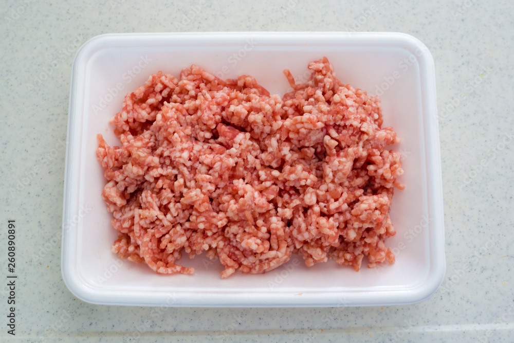 pork minced meat from a japanese supermarket. pork minced meat from a japanese supermarket.