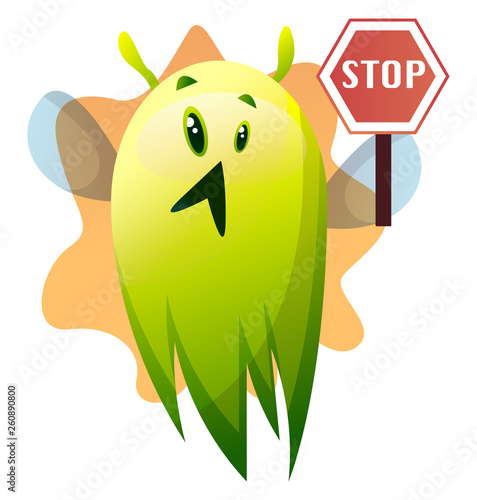 Worried cartoon green monster vector illustartion on white background