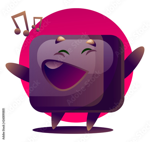 Singing cartoon TV monster vector illustration on white background