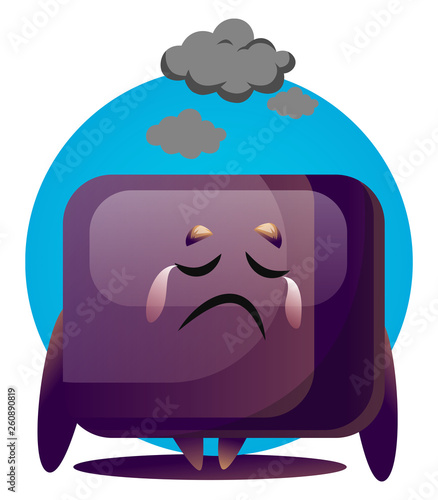 Sad purple cartoon monstre vector illustartion on white background