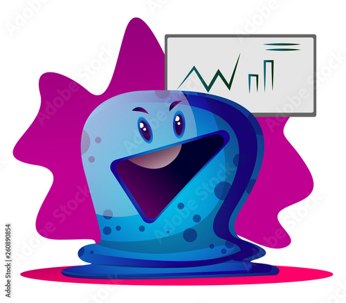 Smart blue cartoon little monster vector illustartion on white background