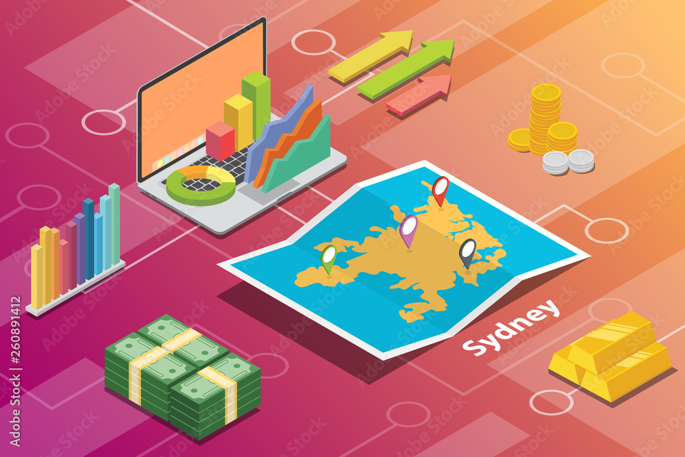 sydney city isometric financial economy condition concept for describe cities growth expand - vector