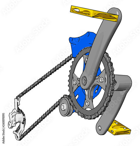 Grey crank set for bike with yellow pedals vector illustration on white background