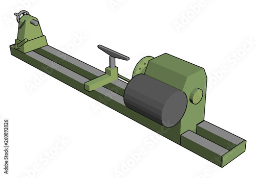 Industrial green and grey lathe vector illustration on white background