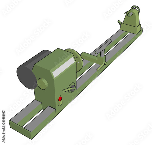 Industrial green and grey lathe vector illustration on white background