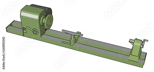 Industrial green and grey lathe vector illustration on white background