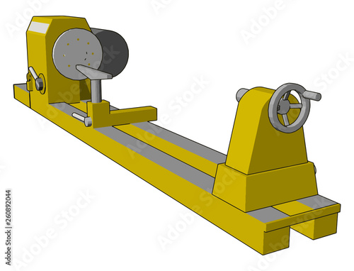 Yellow industrial lathe vector illustration on white background