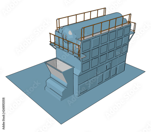 Blue industrial sack packer vector illustration on white baclground