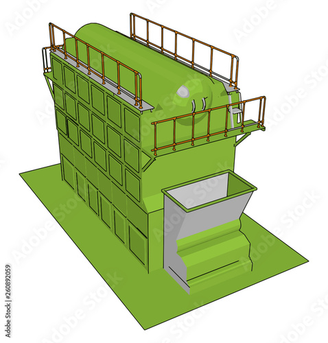 Green  industrial sack packer vector illustration on white baclground