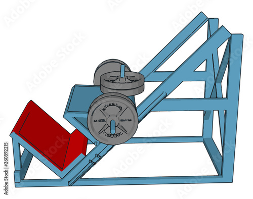 3D vector illustration of blue and red weight lifting machine on white background