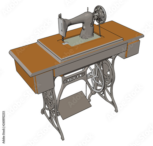 Vintage manual sewing machine vector illustration on white background