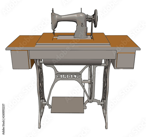 Vintage manual sewing machine vector illustration on white background